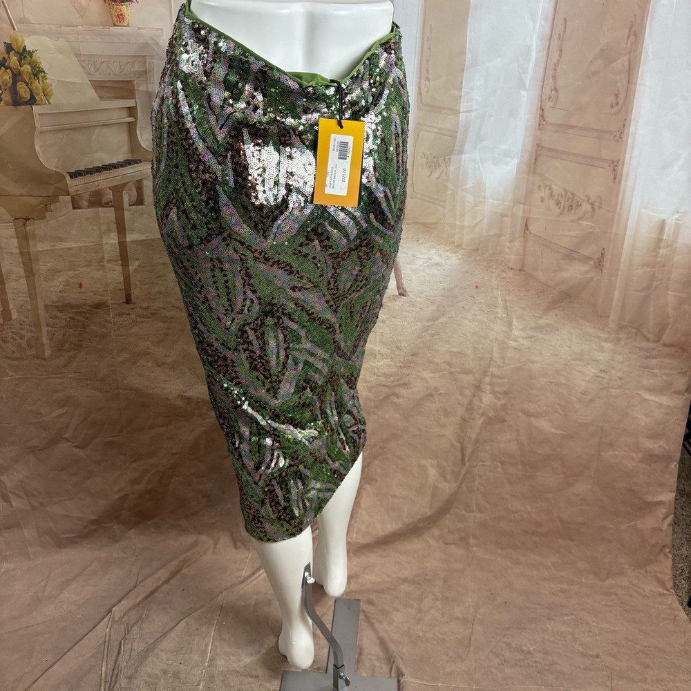 NEW La Superbe Liza Rattlers Green Sequin Pencil Skirt - Picture 6 of 12
